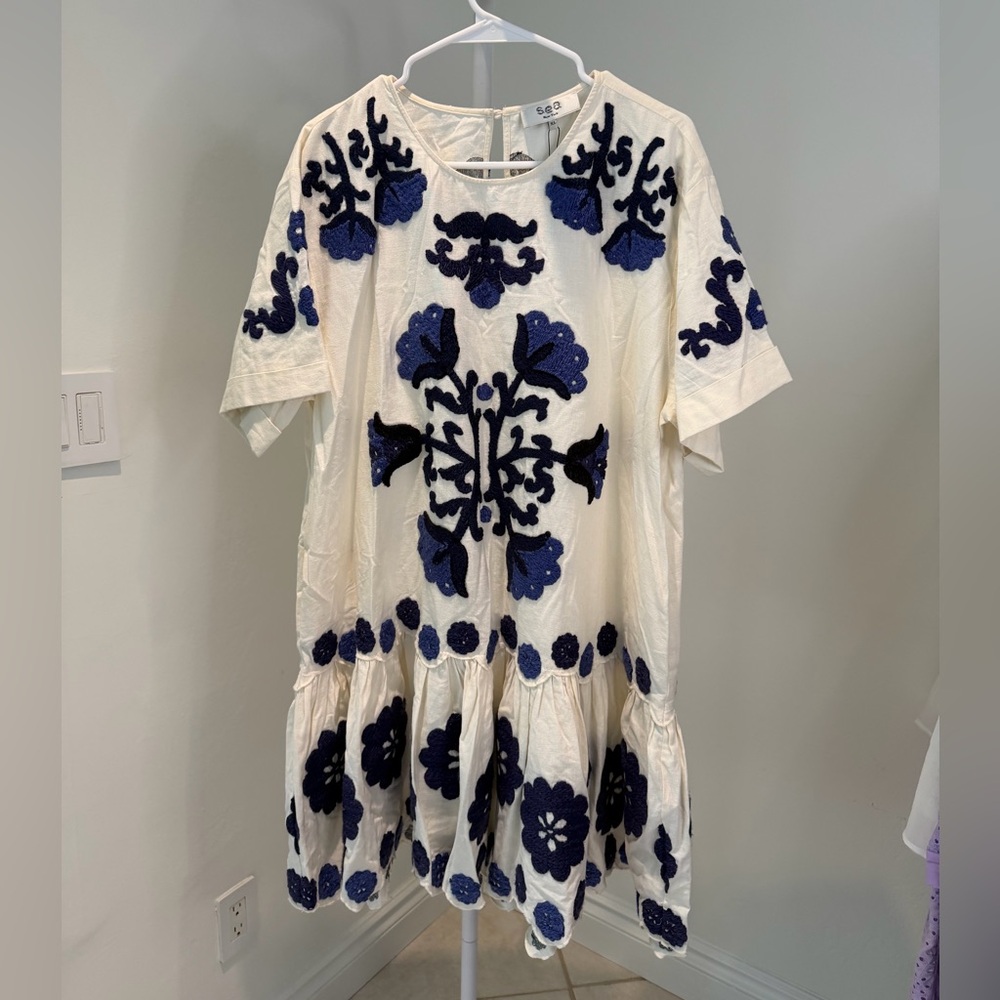 NWT SEA NY Catrine Applique Blue and White Dress Size XL - Picture 5 of 12
